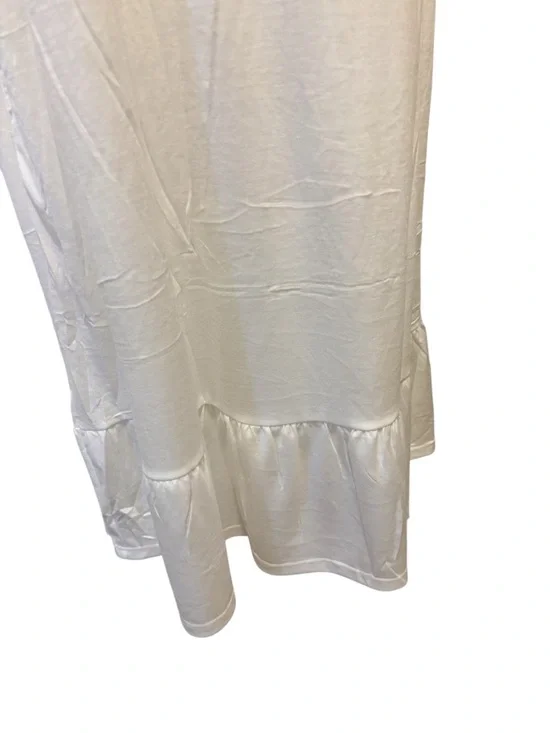 Boutique White Minimalist Sleeveless Nightgown Sz L Ruffle Hem 4 Button Neck - Picture 6 of 8